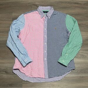 Polo Ralph Lauren XL Button Down Shirt Colorblock Gingham 90s Preppy Oxford